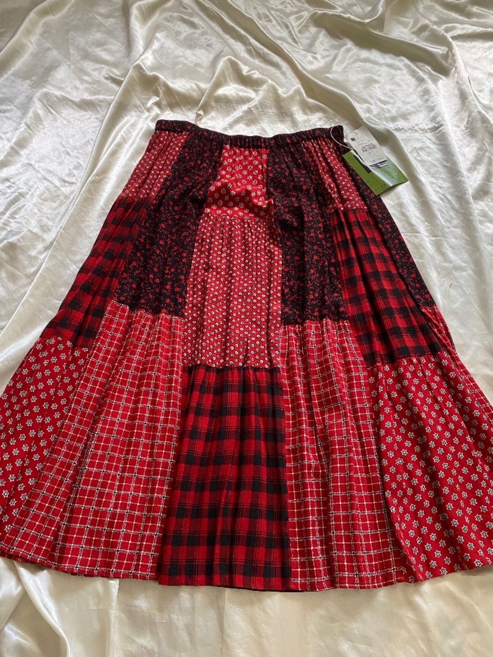 Vintage 1990s Red Patchwork Plaid Bandana Peasant Skirt Western Americana 14P